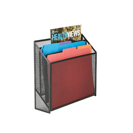 Mind Reader Black 3-Tier Jumbo Metal Mesh File Holder, Desktop File Box, Magazine & Document Organizer